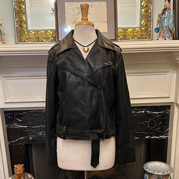 DKNY Black Leather Biker Jacket - Picture 1 of 8